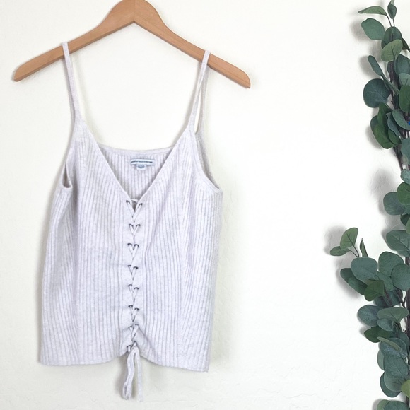 American Eagle Outfitters Tops - •American Eagle Lace Up Knit crop Tank Beige Sz XL